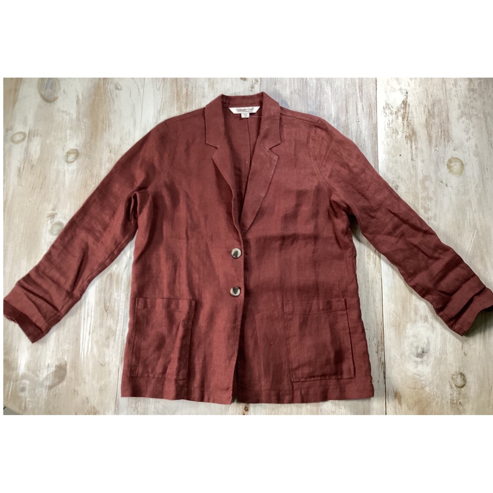 Coldwater Creek 100% Linen Blazer Jacket Terracotta Rust Orange Womens Medium